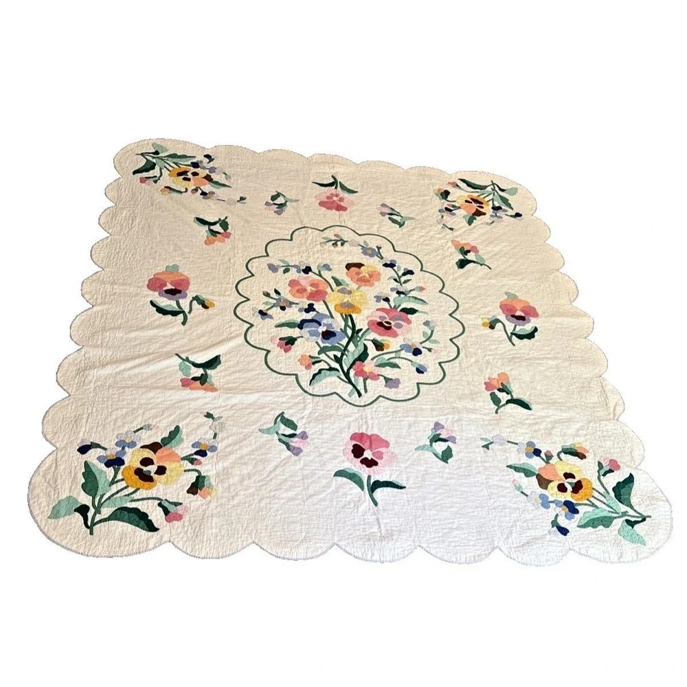 A Bouquet Of Pansies Hand Appliqué Handmade 74